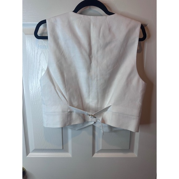NEW J.Crew White Linen Blend Button Vest Size 10 Front Pockets - Picture 7 of 9